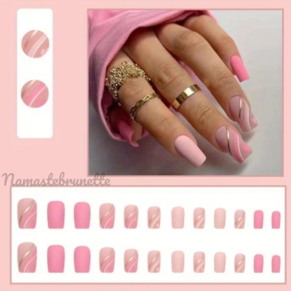 2/$16 Matte Pink Hearts Press On Nails - Picture 8 of 15